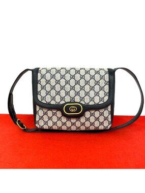 Gucci Vintage GG Logo Pattern Leather Shoulder Bag Pochette Navy
